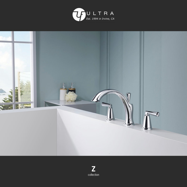 Polished Chrome Double Handle Deck Mounted Roman Tub Faucet