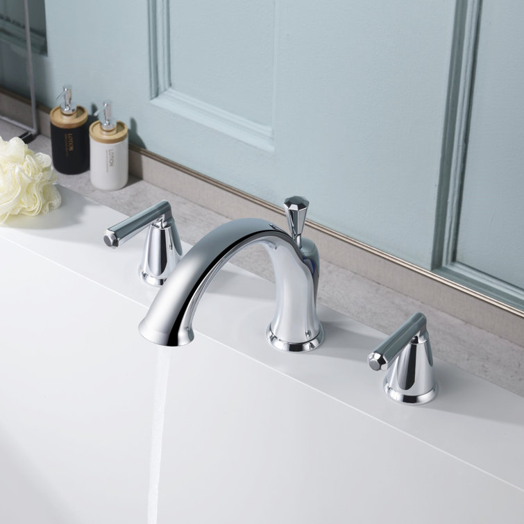 Polished Chrome Double Handle Deck Mounted Roman Tub Faucet