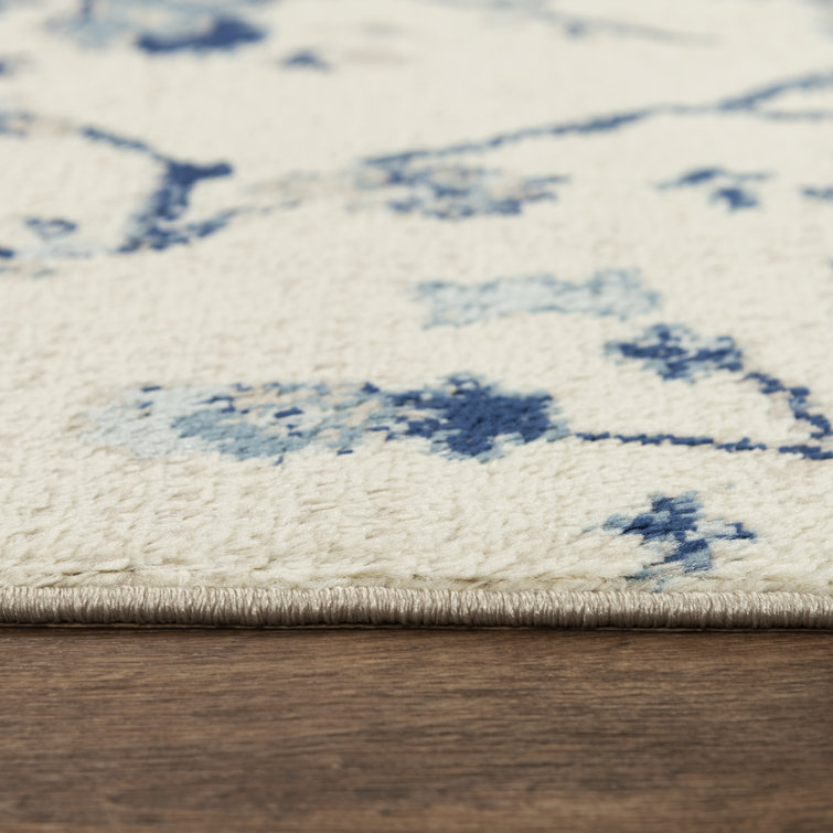Blue and Beige Geometric Synthetic Rectangular Rug 5'2"x7'3"