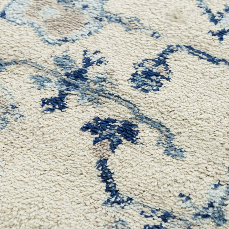 Blue and Beige Geometric Synthetic Rectangular Rug 5'2"x7'3"