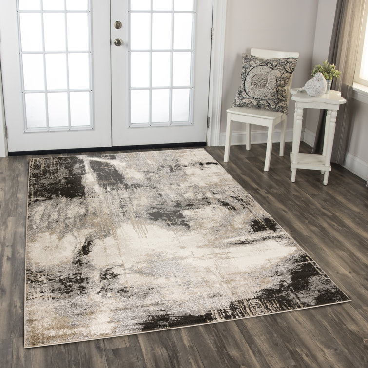 Gray Abstract Rectangular 8' x 9'6" Polypropylene Area Rug