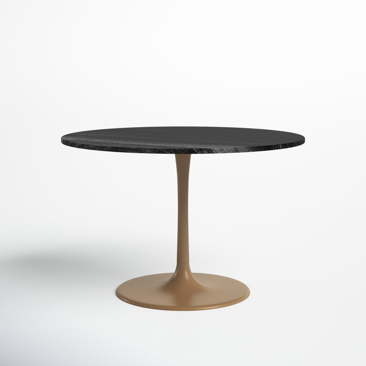 Black Marble and Gold Pedestal Round Dining Table
