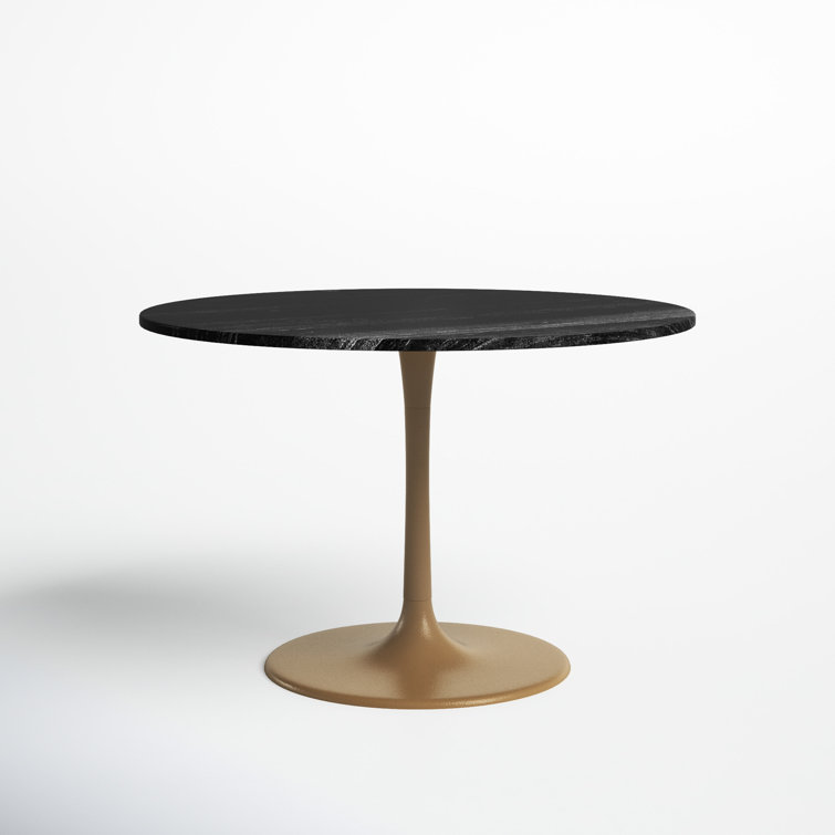 Black Marble and Gold Pedestal Round Dining Table