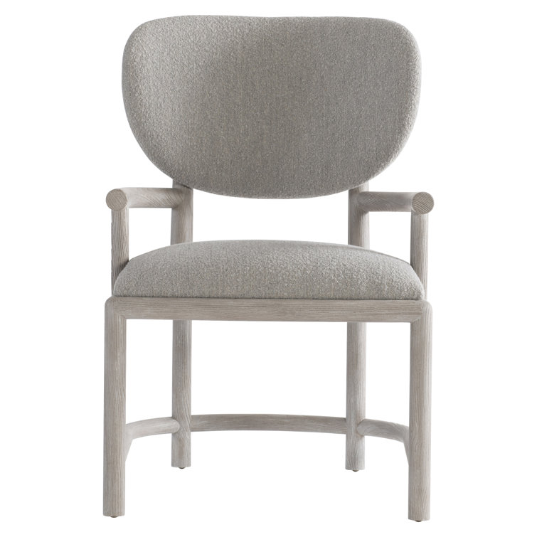 Gray Upholstered Wood Arm Chair with Curved Back