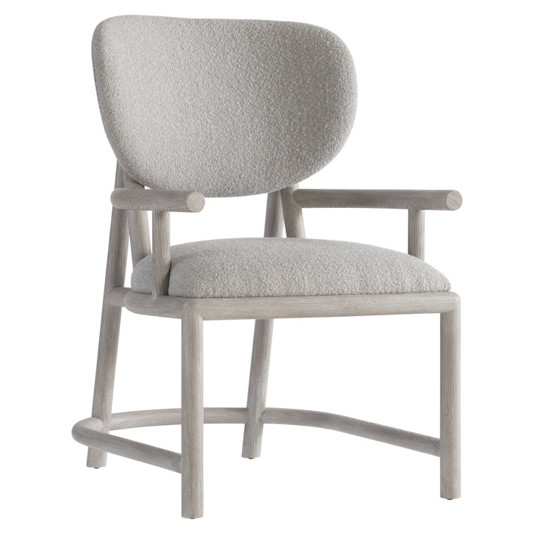 Gray Upholstered Wood Arm Chair with Curved Back