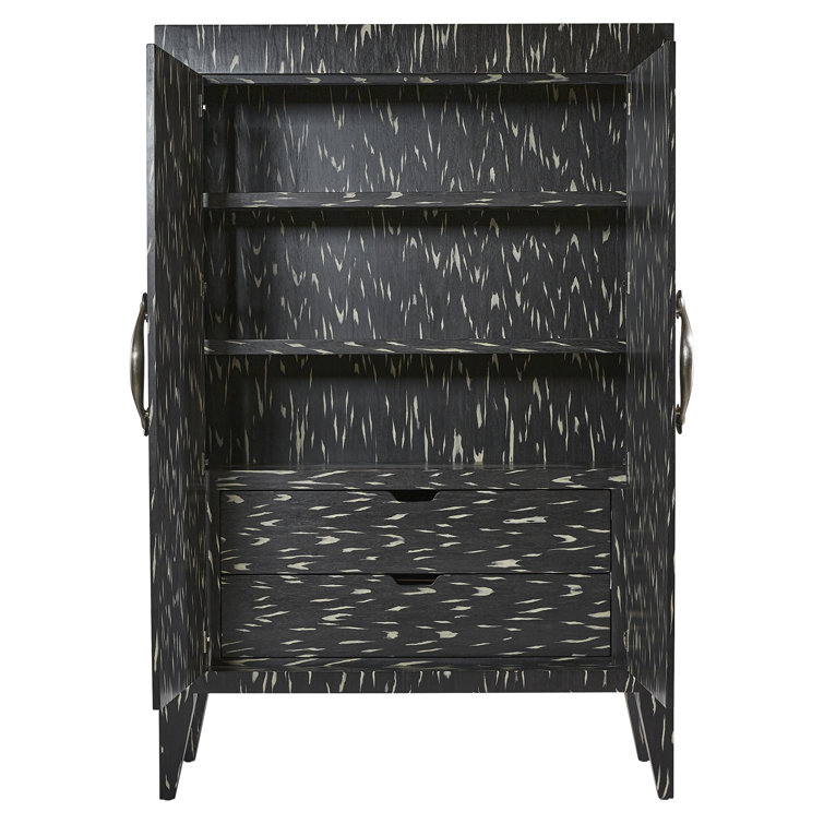 Black Engineered Wood Modern Armoire with Metal Hardware