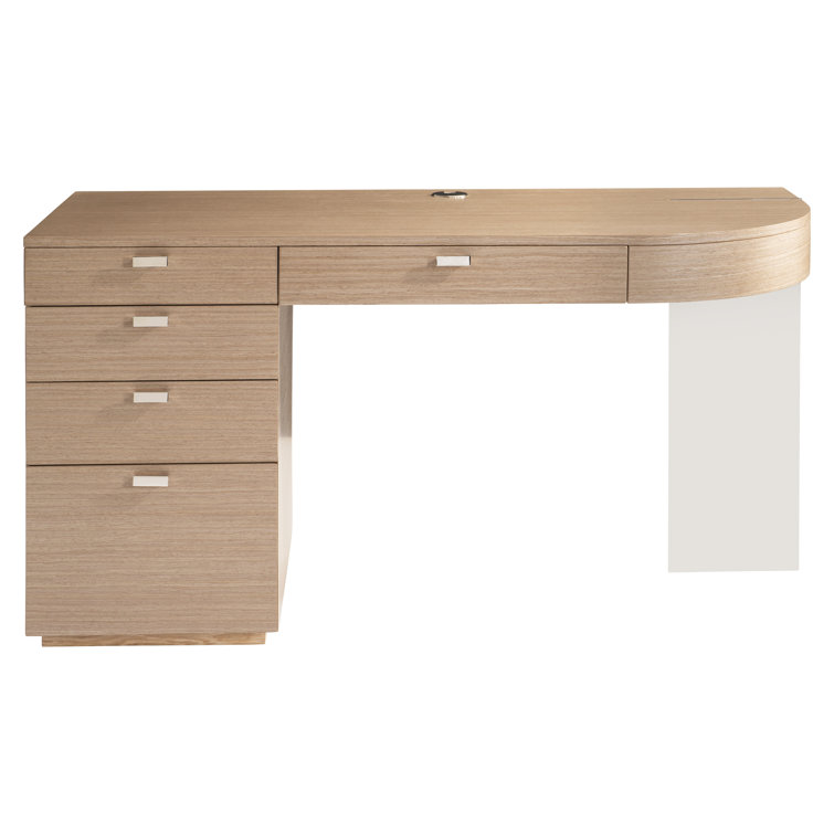 Brown Wood Transitional Writing Desk with USB Ports and Drawers