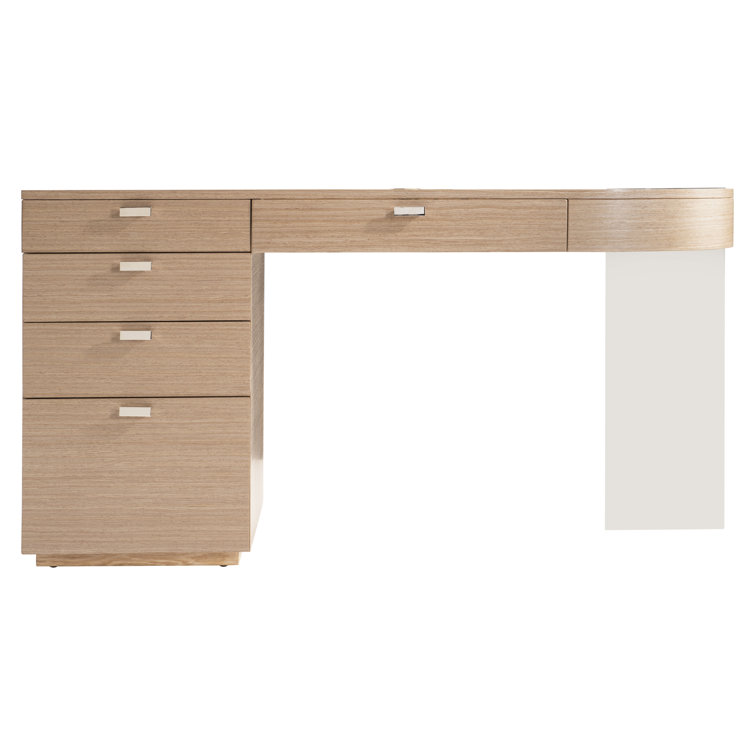 Brown Wood Transitional Writing Desk with USB Ports and Drawers