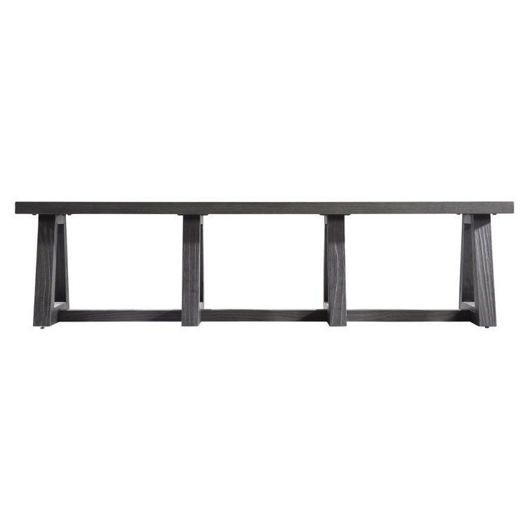 Modern Black Wood Dining Bench with Triangular Legs