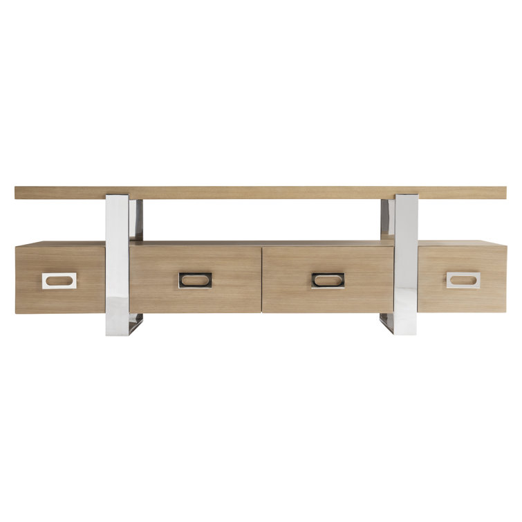 Transitional Brown Wood and Stainless Steel Media Console