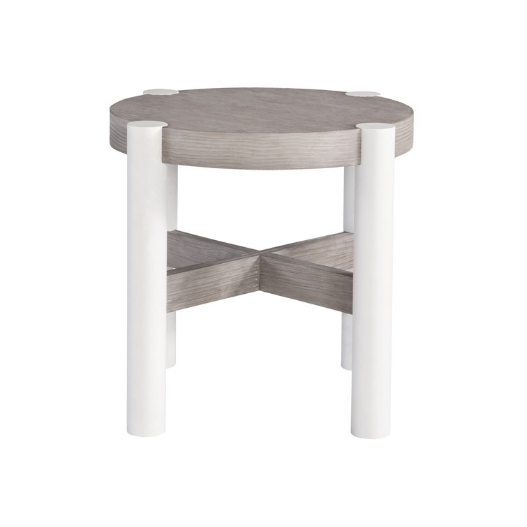 Beige Round Wood Contemporary Side Table