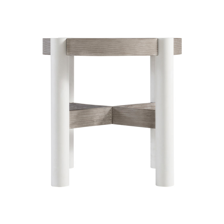 Beige Round Wood Contemporary Side Table