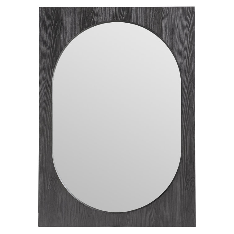 Contemporary Trianon Black Wood Flat Wall Mirror 50"