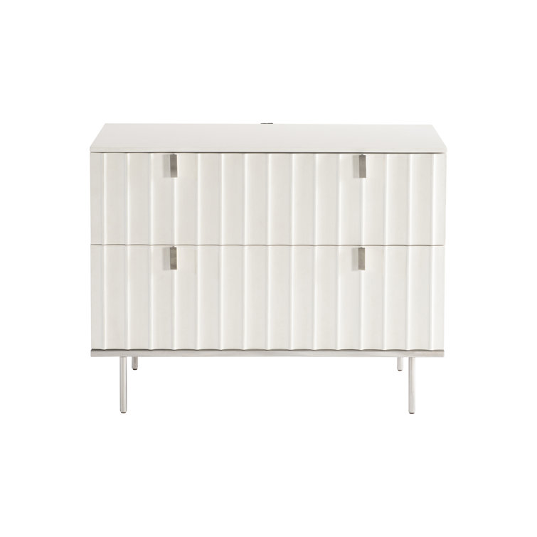 Modulum Fluted 2-Drawer Nightstand in White Adobe with USB Charger