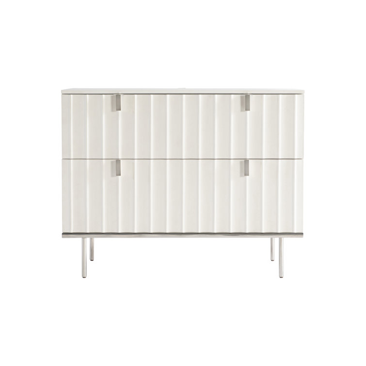 Modulum Fluted 2-Drawer Nightstand in White Adobe with USB Charger