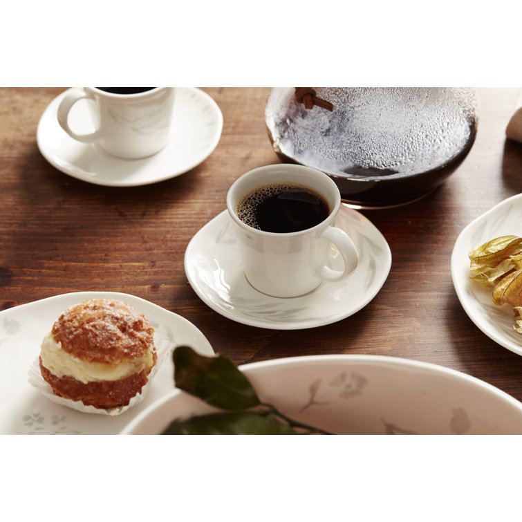 Oyster Bay White Ceramic Espresso Cups with Saucers, Set of 4