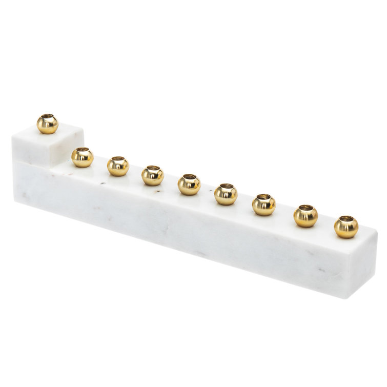 Hand-Hewn Marble and Brass Menorah