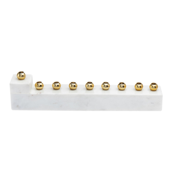 Hand-Hewn Marble and Brass Menorah