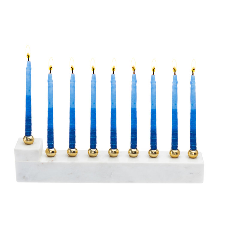 Hand-Hewn Marble and Brass Menorah