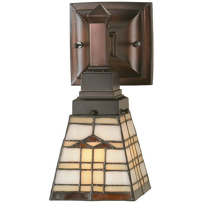 Bronze and Alabaster White Mission Style Sconce