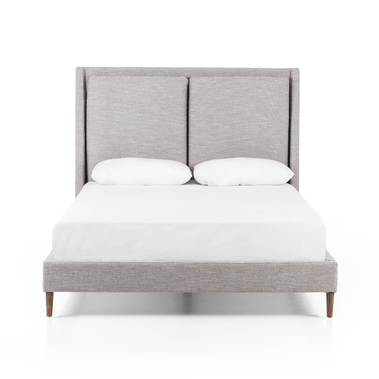 Dover Crescent Queen Bed with Distressed Natural Linen Upholstery