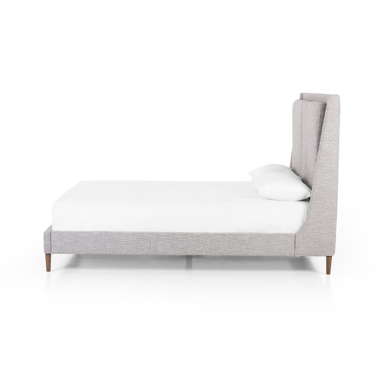 Dover Crescent Queen Bed with Distressed Natural Linen Upholstery