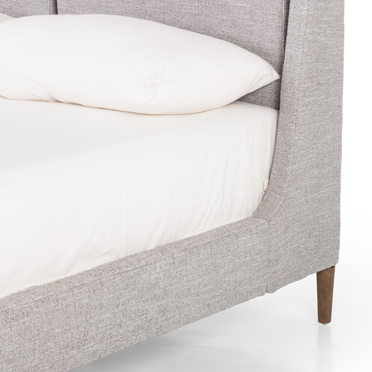 Dover Crescent Queen Bed with Distressed Natural Linen Upholstery