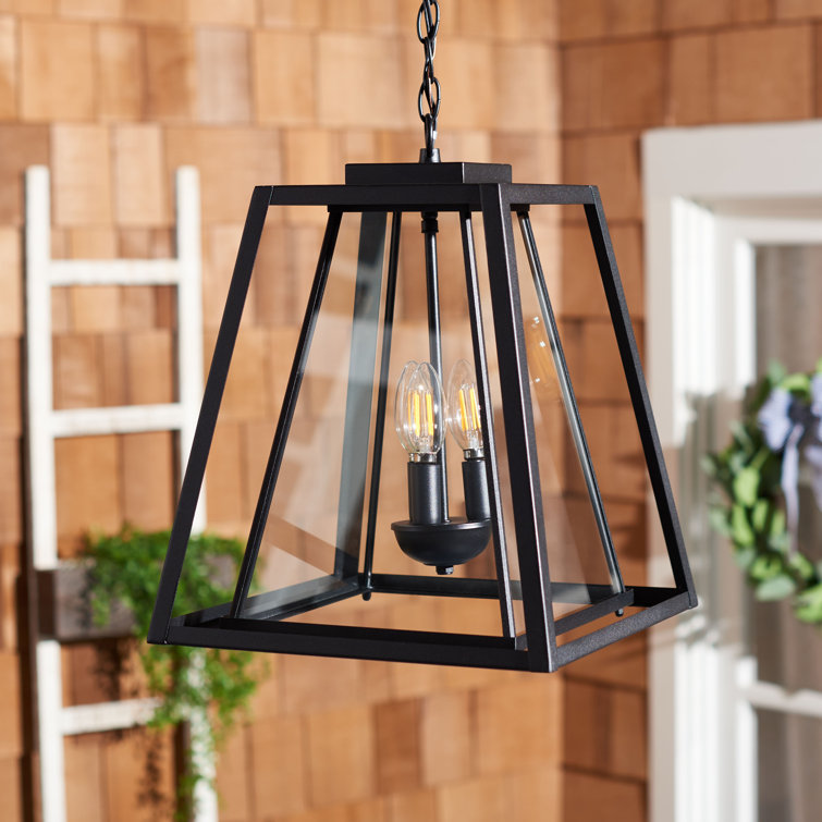 Rydler 16'' Black and Clear Glass Industrial Outdoor Pendant Light