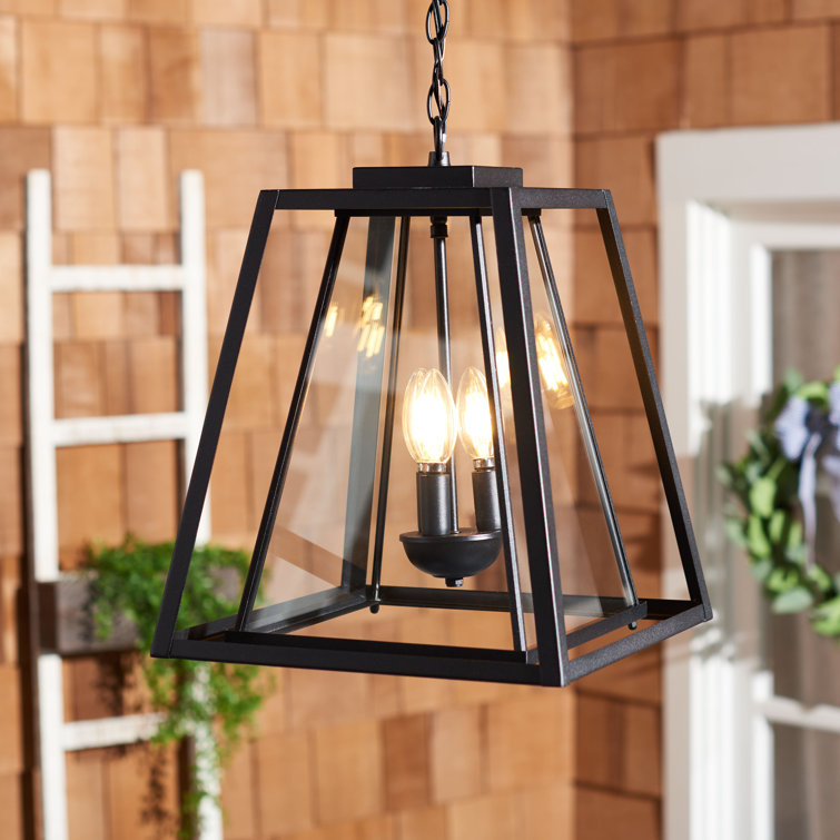 Rydler 16'' Black and Clear Glass Industrial Outdoor Pendant Light