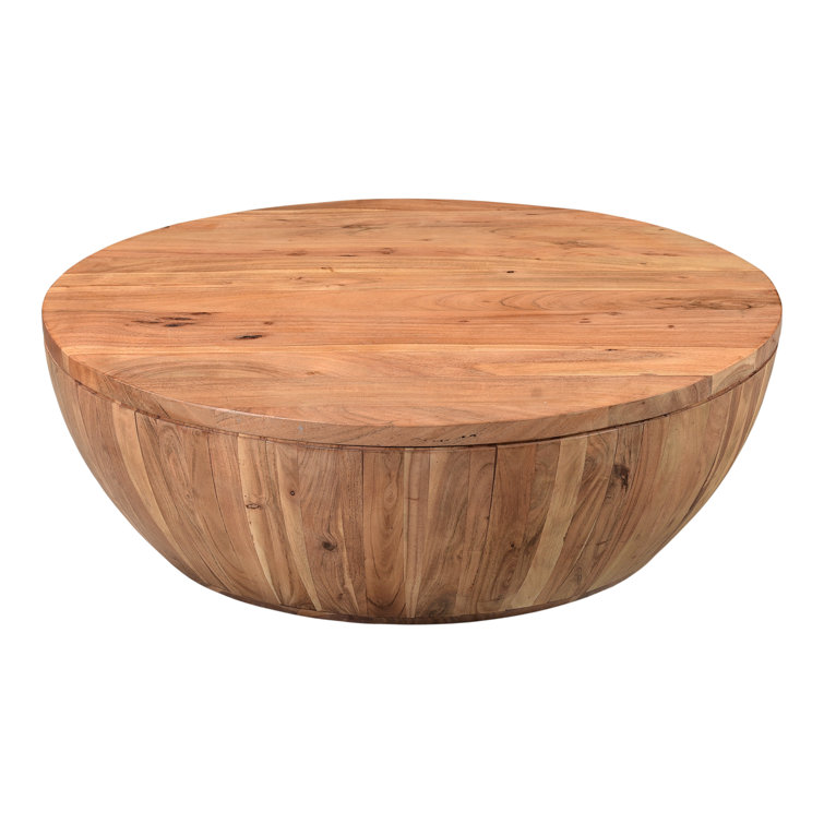 Rustic Brown Round Wood Lift-Top Coffee Table with Storage