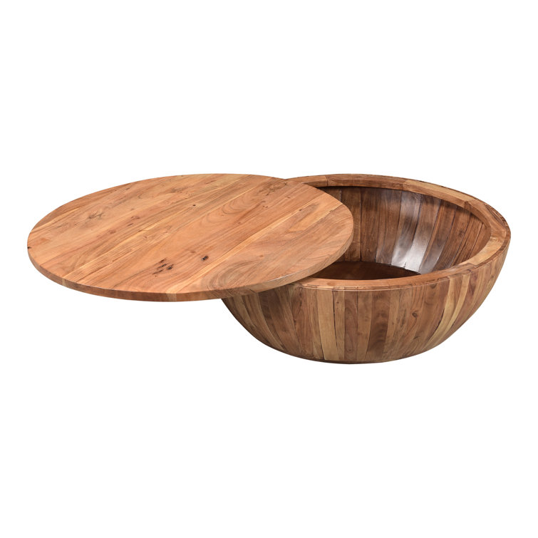 Rustic Brown Round Wood Lift-Top Coffee Table with Storage