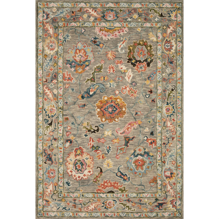 Handmade Grey and Multicolor Wool Oriental Rug