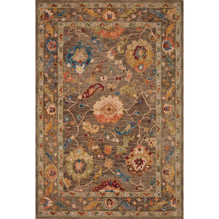 Handmade Charcoal and Multicolor Wool Floral Area Rug