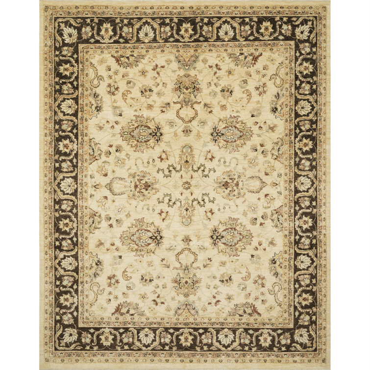 Majestic Ivory Mocha Hand-Knotted Wool Area Rug - 5'6" x 8'6"