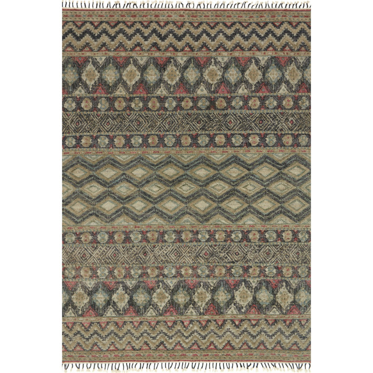 Hand-Knotted Owen Ocean Blue Geometric Wool-Cotton Rug, 5' x 7'