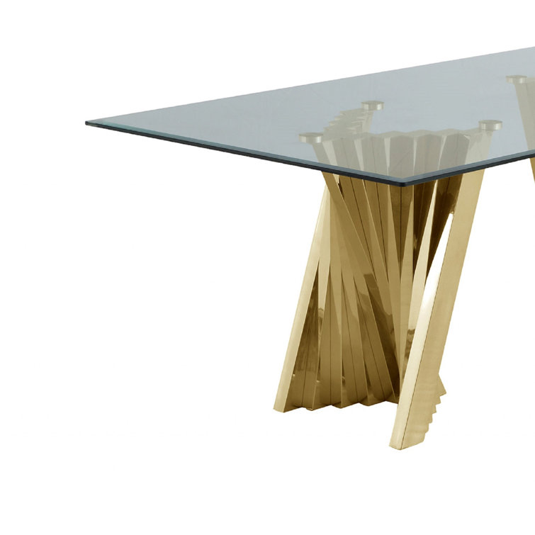 Elegant Double Pedestal Gold Stainless Steel and Glass Coffee Table