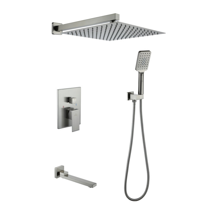 Brushed Nickel Multi-Head Square Wall Mounted Shower System