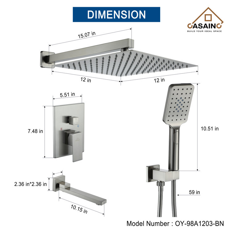 Brushed Nickel Multi-Head Square Wall Mounted Shower System