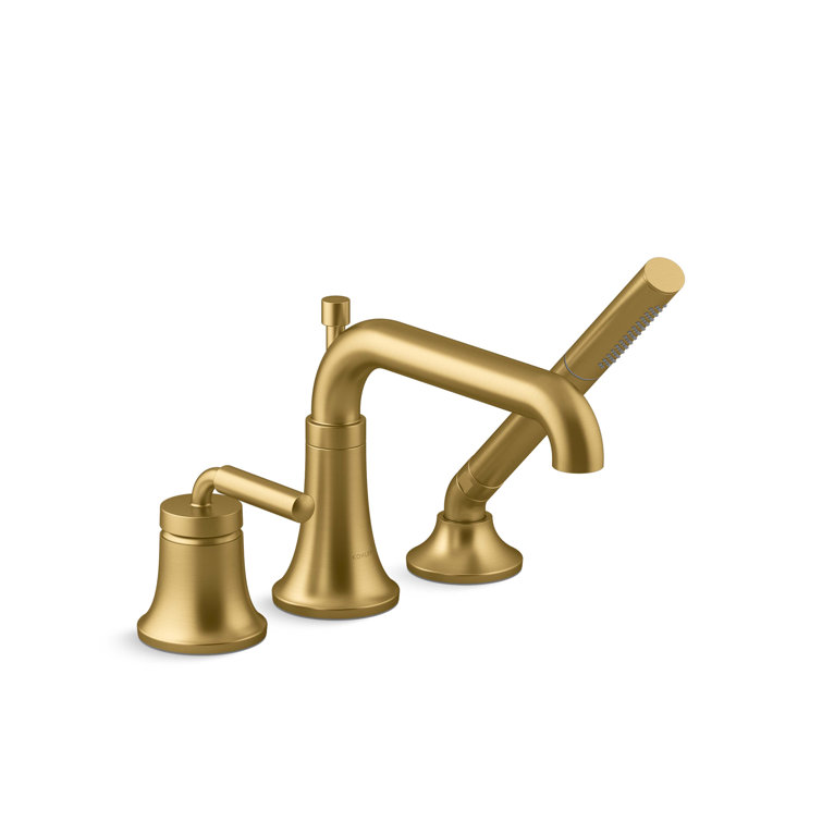 Vibrant Brushed Moderne Brass Deck-Mount Bath Faucet with Handshower