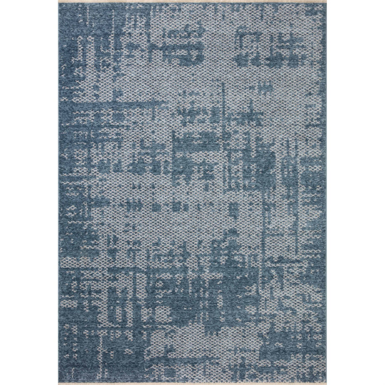 Denim and Dove Blue Abstract Runner Rug, 2'7" x 12'