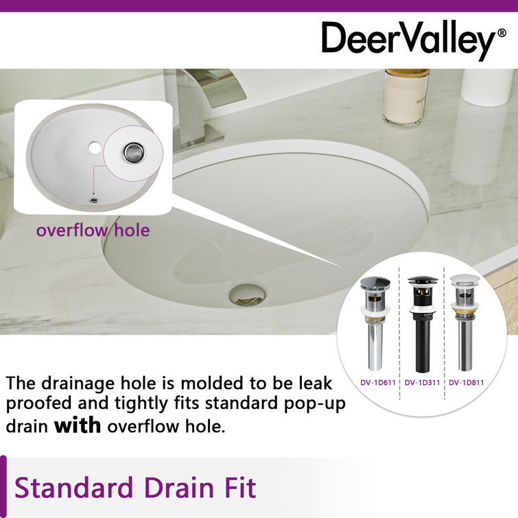 16.54" White Ceramic Oval Undermount Bathroom Sink