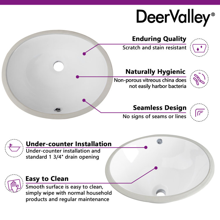 16.54" White Ceramic Oval Undermount Bathroom Sink