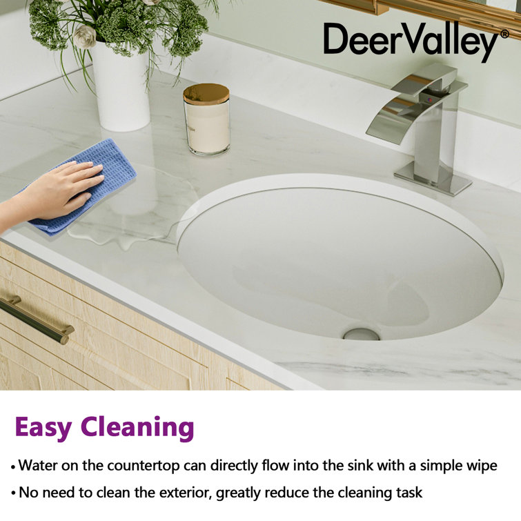 16.54" White Ceramic Oval Undermount Bathroom Sink