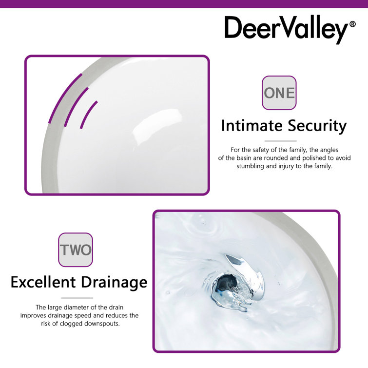 DeerValley Oval White Ceramic Undermount Bathroom Sink with Overflow