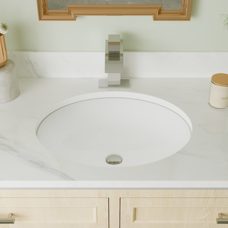 16.54" White Ceramic Oval Undermount Bathroom Sink