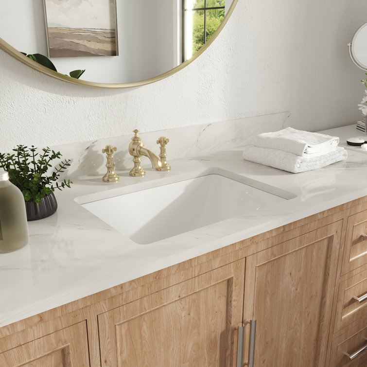 White Ceramic Rectangular Undermount Bathroom Sink with Overflow