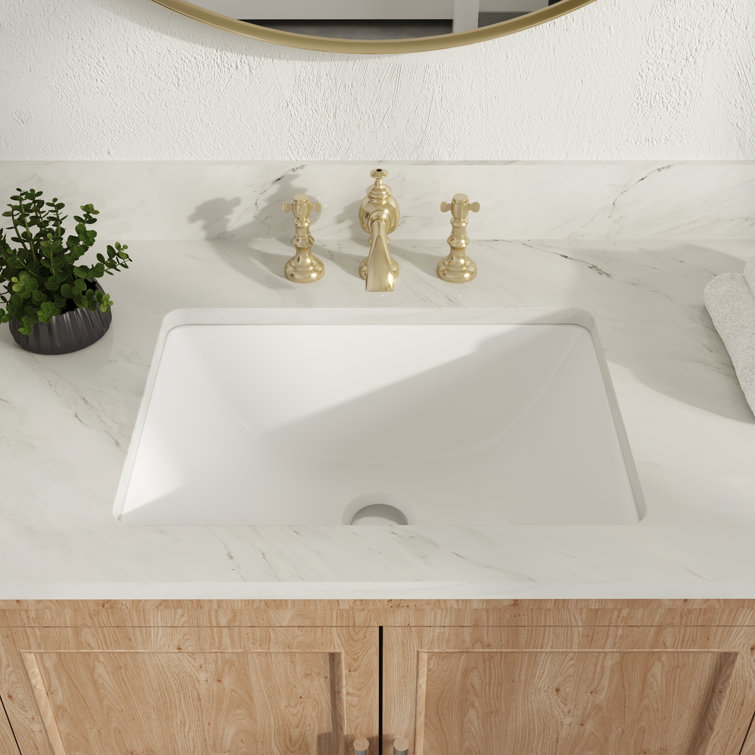 White Ceramic Rectangular Undermount Bathroom Sink with Overflow