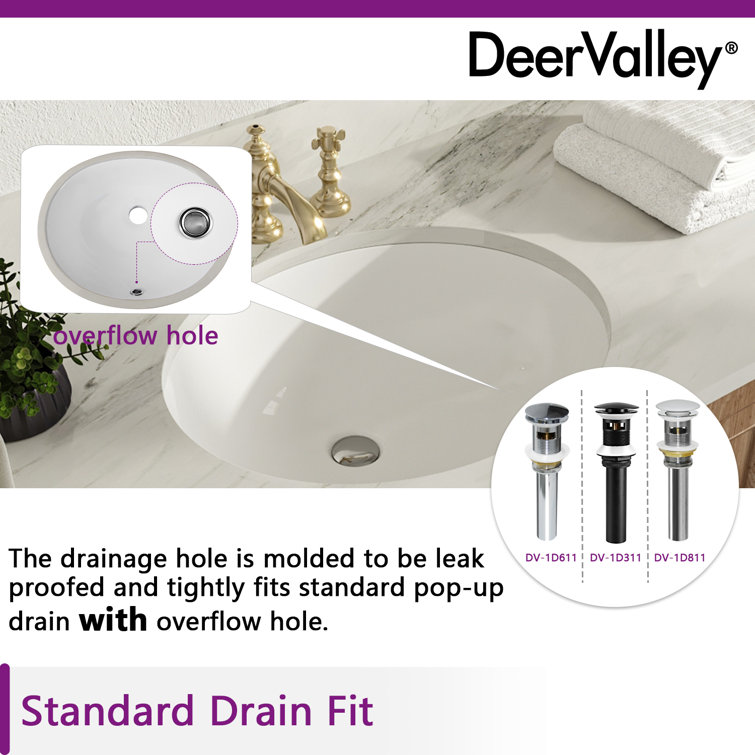 White Ceramic Oval Undermount Bathroom Sink with Overflow