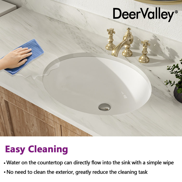 White Ceramic Oval Undermount Bathroom Sink with Overflow