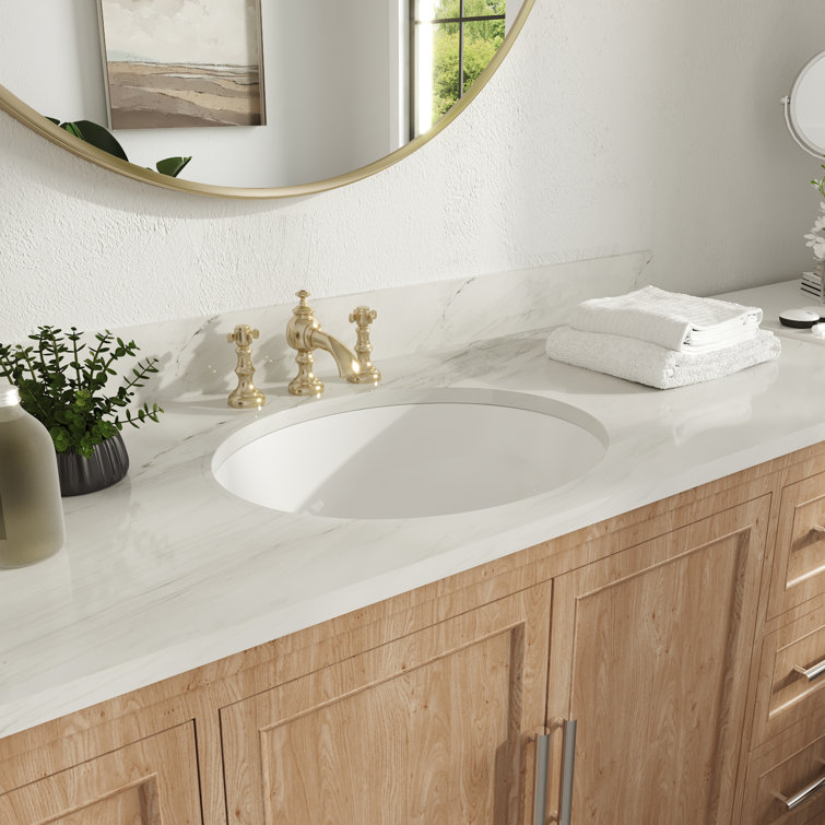 White Ceramic Oval Undermount Bathroom Sink with Overflow